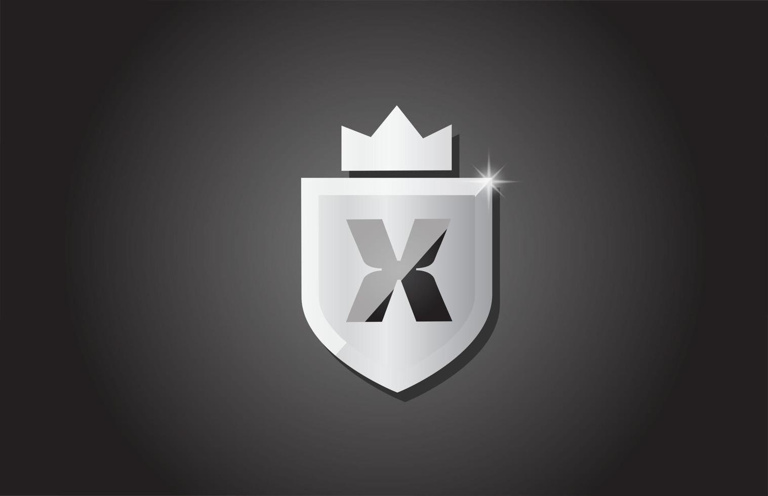 Kreatives Schild x Alphabet Buchstabensymbol Logo in grauer Farbe. Corporate Business Design für Firmenvorlagenidentität mit Königskrone und Lichtfunke vektor