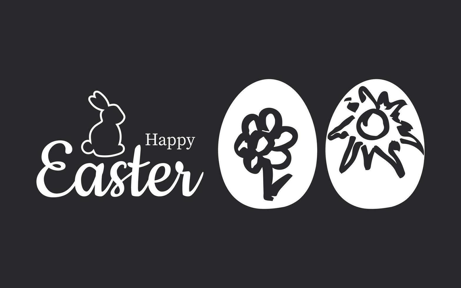 glücklich Ostern. Frühling Karte mit Hase und Eier mit Hand gezeichnet Sonne und Blume. schwarz und Weiß. Vektor. vektor