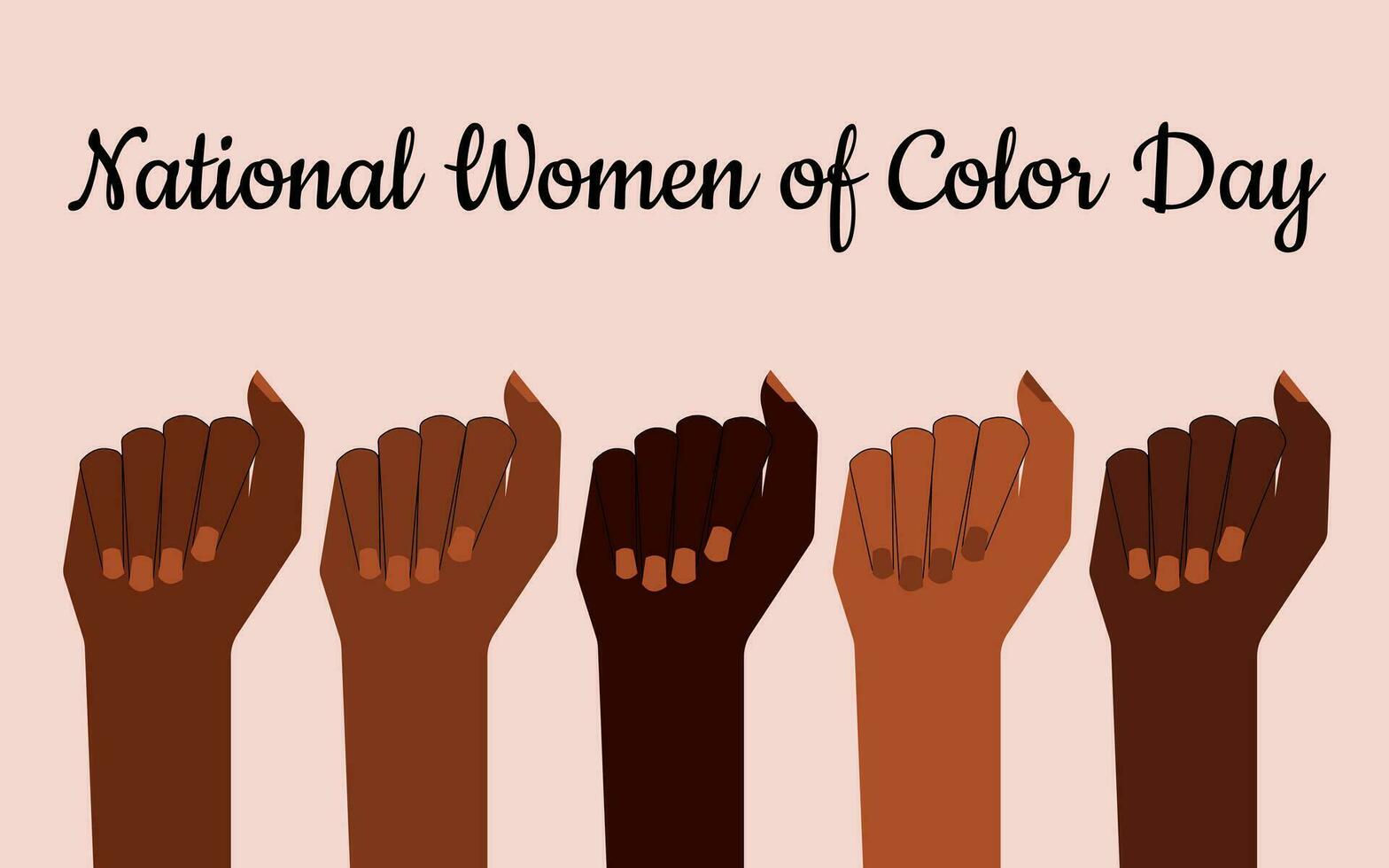 nationell färgad kvinnors dag. händer är samlade in in i en näve av kvinnor av annorlunda åldrar, nationaliteter och religioner förena i de kamp för likvärdig rättigheter. rosa horisontell affisch. vektor. vektor