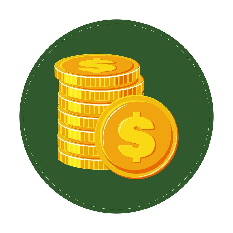 guld mynt av dollar. en stack av mynt i en grön cirkel. pengar illustration isolerat på vit bakgrund. vektor. vektor
