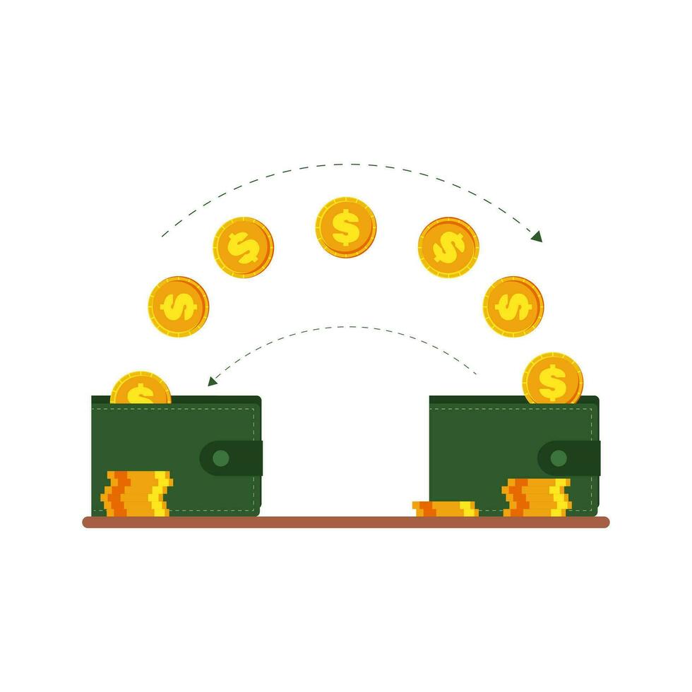 grön plånbok med mynt isolerat på vit bakgrund. tar emot och sändning företag betalningar. vektor. vektor