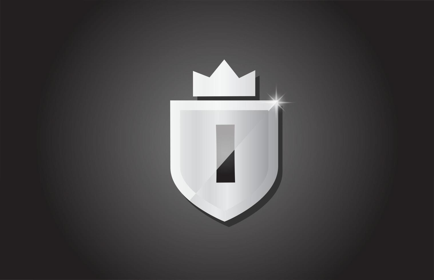 kreativa sköld i alfabetet brev ikon logotyp i grå färg. företags affärsdesign för företags mallidentitet med kungskrona och lätt gnista vektor