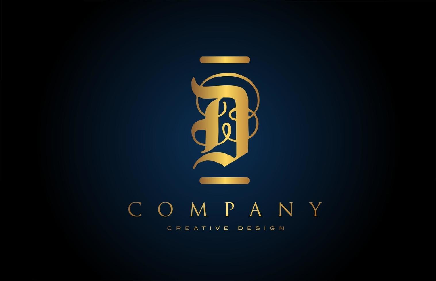 Vintage gold d Alphabet Buchstaben Logo Symbol für Unternehmen und Unternehmen. Brading und Lettering mit kreativem goldenem Design vektor