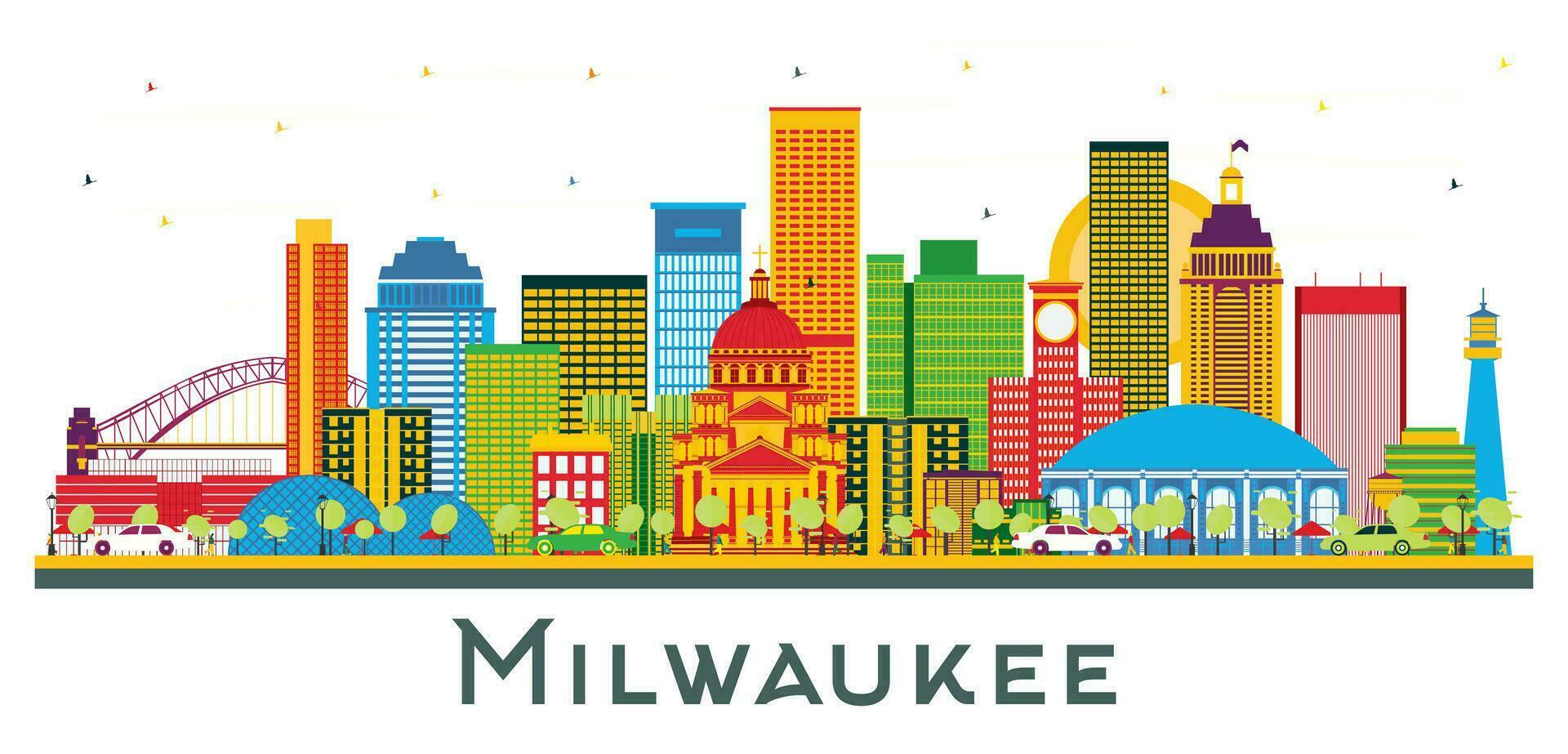 Milwaukee Stadt Horizont mit Farbe Gebäude isoliert auf Weiß. vektor