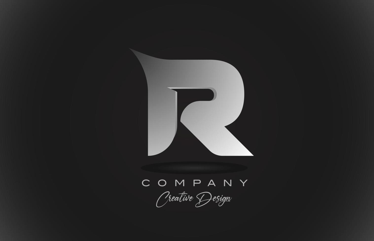 r vit lutning alfabetet brev logo ikon med svart bakgrund. kreativ design för företag och företag vektor