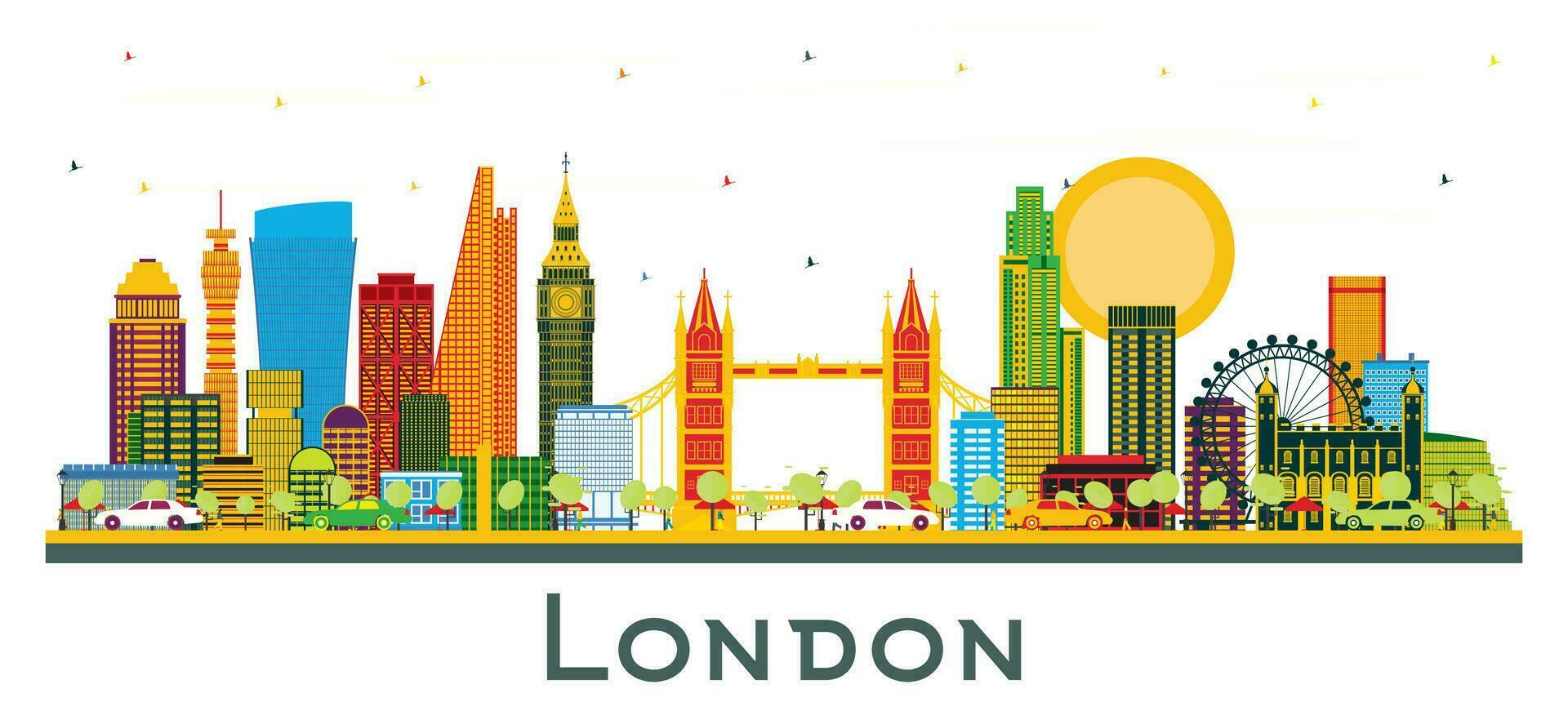 London Storbritannien stad horisont med Färg byggnader isolerat på vit. vektor