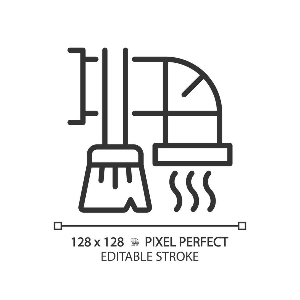 Leitung Reinigung linear Symbol. Luft Qualität Verbesserung. hvac Wartung. Fachmann Reinigung Service. Luft entlüften. dünn Linie Illustration. Kontur Symbol. Vektor Gliederung Zeichnung. editierbar Schlaganfall