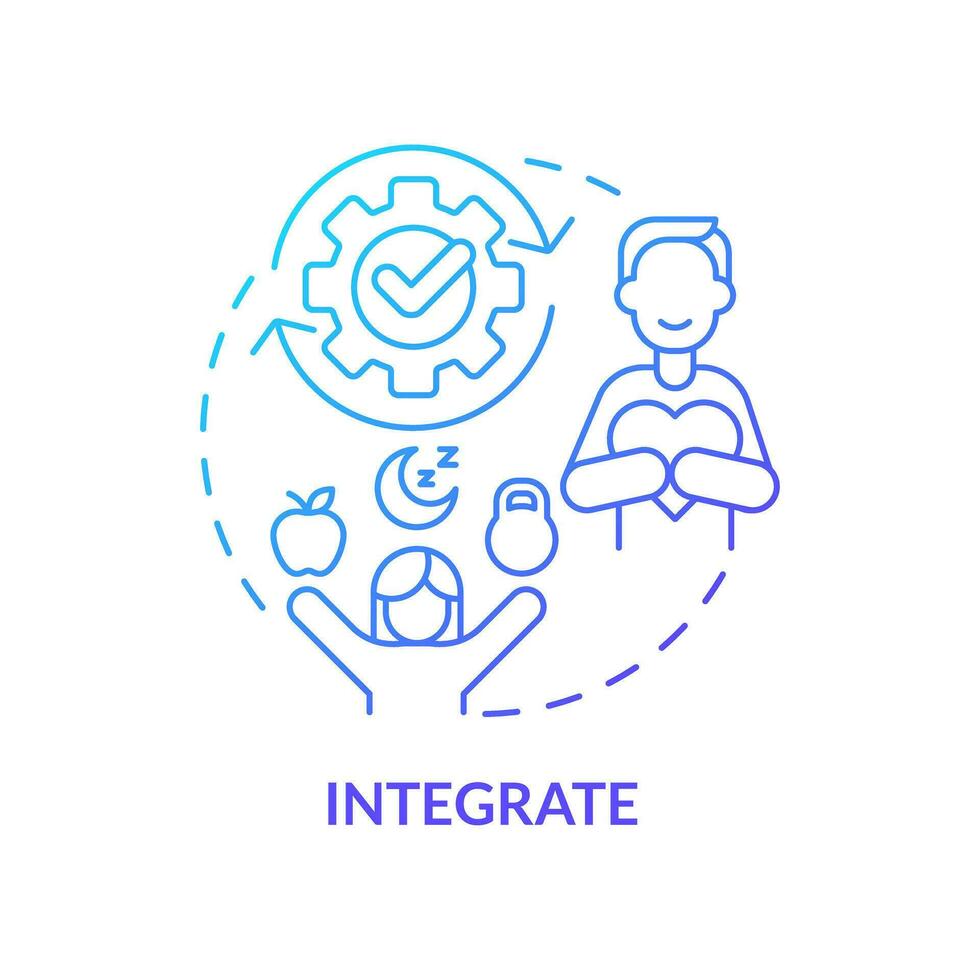 integrieren Blau Gradient Konzept Symbol. persönlich Entwicklung. Leben Erfahrung. Überwindung versteckt Block Trinkgeld abstrakt Idee dünn Linie Illustration. isoliert Gliederung Zeichnung vektor