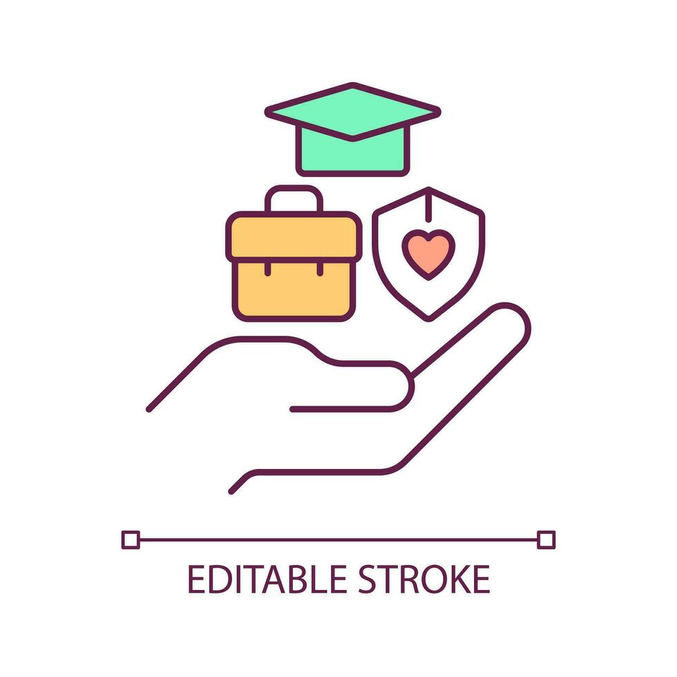 dafür sorgen Bildung und gleich Job Chancen rgb Farbe Symbol. Sozial Schutz System. humanitär arbeiten. isoliert Vektor Illustration. einfach gefüllt Linie Zeichnung. editierbar Schlaganfall