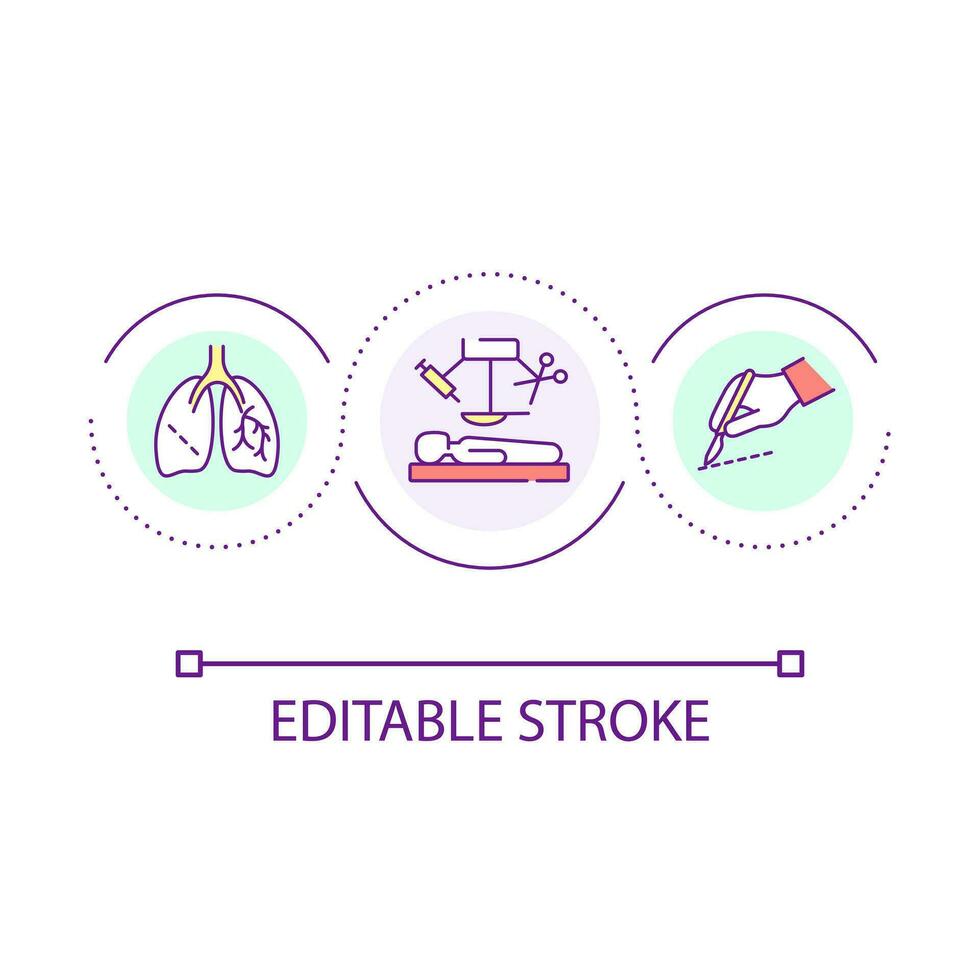 kirurgisk drift slinga begrepp ikon. lunga avlägsnande. respiratorisk sjukdomar. sjukhus nödsituation behandling abstrakt aning tunn linje illustration. isolerat översikt teckning. redigerbar stroke vektor