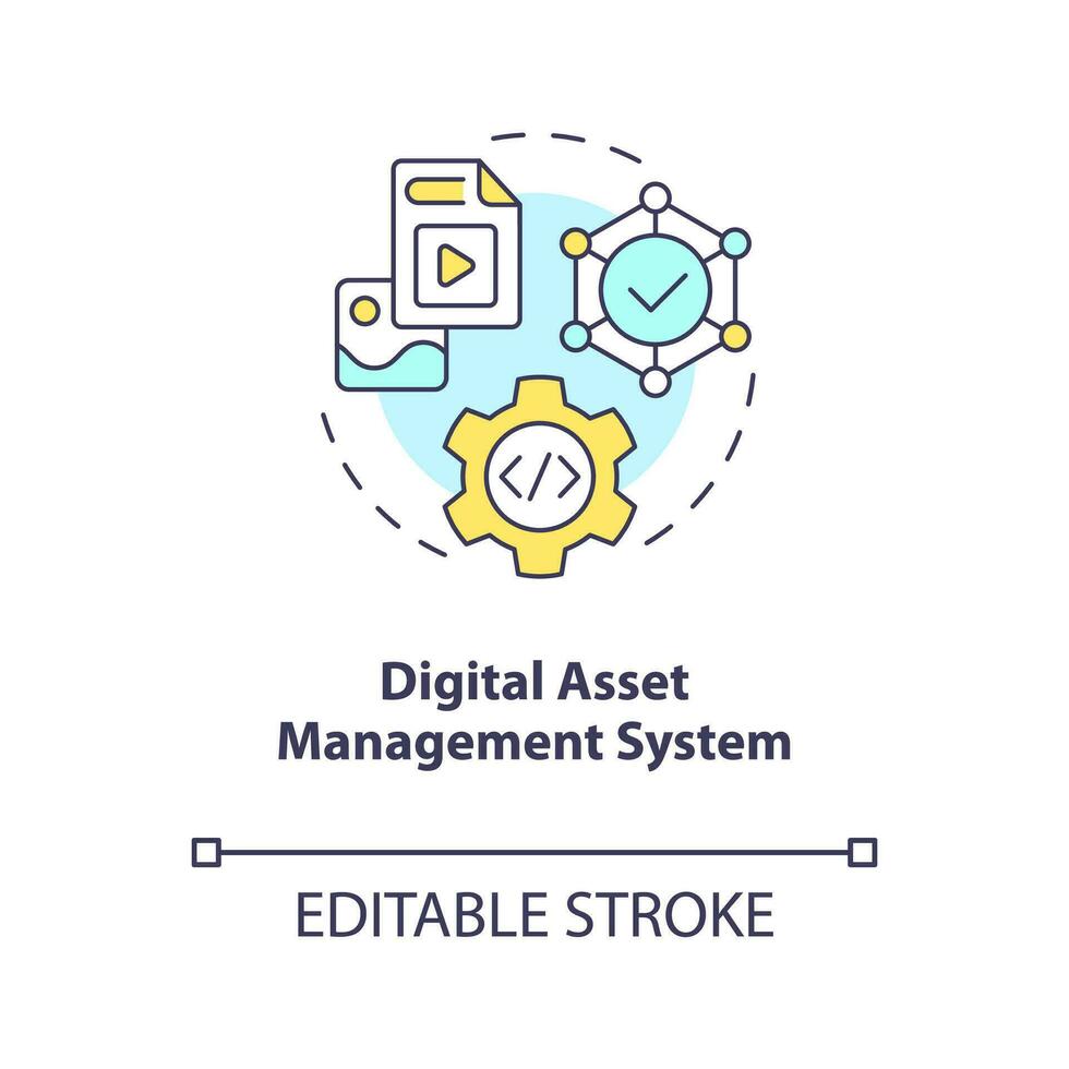 Digital Anlagegut Verwaltung System Konzept Symbol. Geschäft Software. Unternehmen cms abstrakt Idee dünn Linie Illustration. isoliert Gliederung Zeichnung. editierbar Schlaganfall vektor