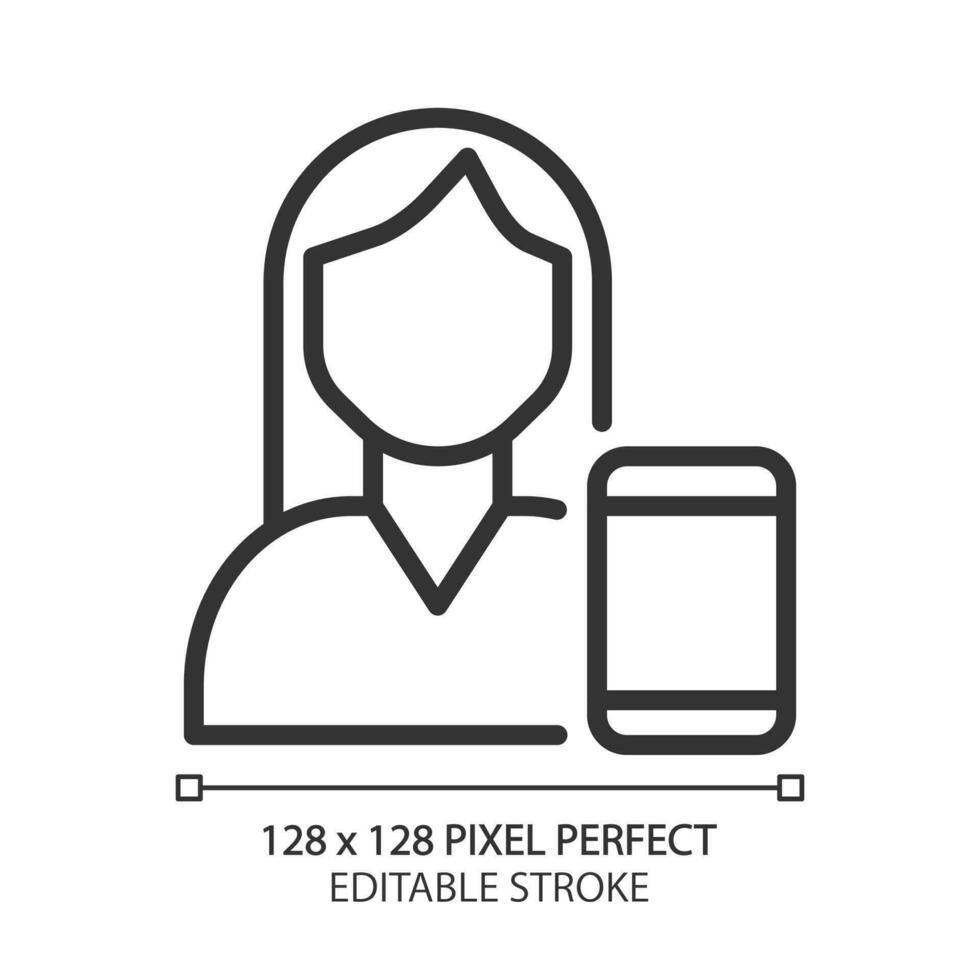 Telemedizin Pixel perfekt linear Symbol. online Arzt Beratung. Telegesundheit Technologie. Gesundheit Pflege Service. dünn Linie Illustration. Kontur Symbol. Vektor Gliederung Zeichnung. editierbar Schlaganfall