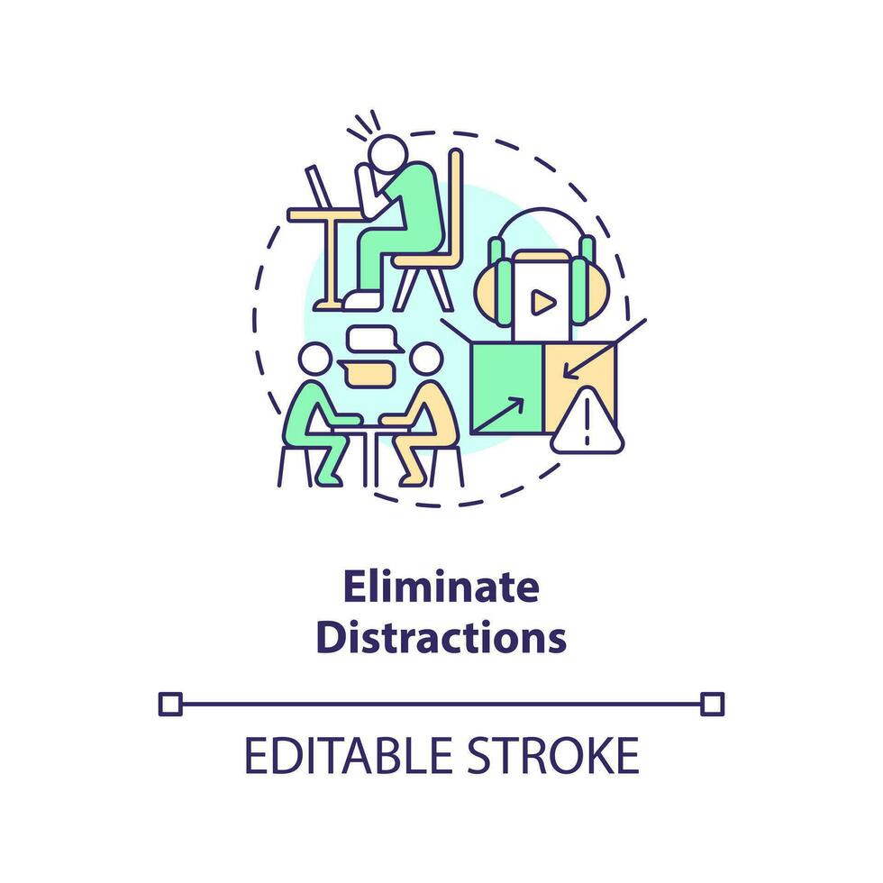 eliminera distraktioner begrepp ikon. utvecklande möjligheter för kommunikation abstrakt aning tunn linje illustration. isolerat översikt teckning. redigerbar stroke vektor