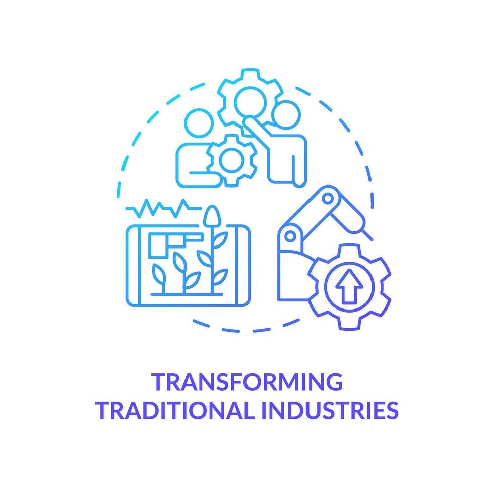 verwandeln traditionell Branchen Blau Gradient Konzept Symbol. technologisch Revolution. Landwirtschaft Innovation abstrakt Idee dünn Linie Illustration. isoliert Gliederung Zeichnung vektor