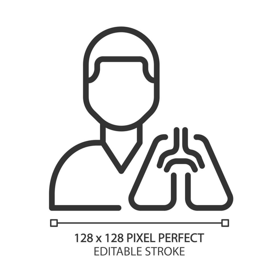 pulmonology pixel perfekt linjär ikon. lungor sjukdomar behandling och förebyggande. lungläkare. medicinsk klinik service. tunn linje illustration. kontur symbol. vektor översikt teckning. redigerbar stroke