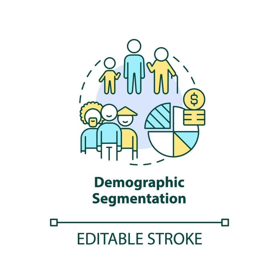 demographisch Segmentierung Konzept Symbol. Alter und Geschlecht. Art von Markt Segmentierung abstrakt Idee dünn Linie Illustration. isoliert Gliederung Zeichnung. editierbar Schlaganfall vektor