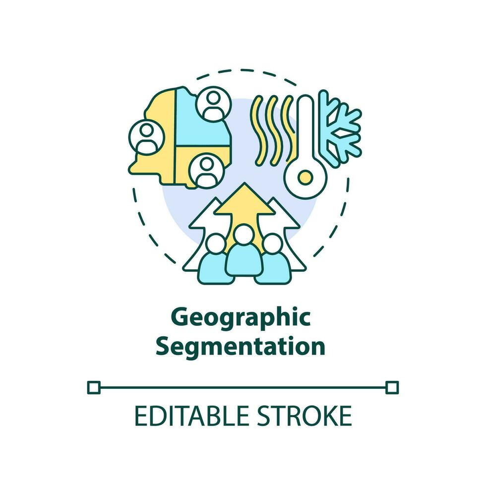 geografisk segmentering begrepp ikoner uppsättning. område, Land. marknadsföra segmentering typ abstrakt aning tunn linje illustration. isolerat översikt teckning. redigerbar stroke vektor