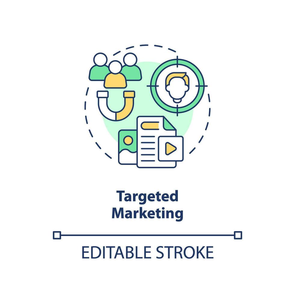 målinriktad marknadsföring begrepp ikon. kund erfarenhet. företag strategi. mikro gemenskap. människor förbindelse abstrakt aning tunn linje illustration. isolerat översikt teckning. redigerbar stroke vektor