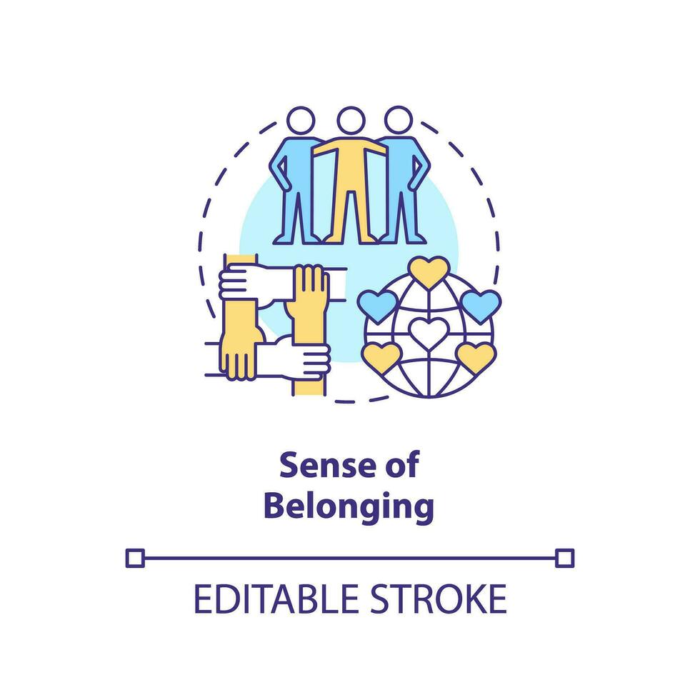 känsla av som tillhör begrepp ikon. mikro gemenskap. allmänning mål. interpersonell relation. social sammanhållning abstrakt aning tunn linje illustration. isolerat översikt teckning. redigerbar stroke vektor