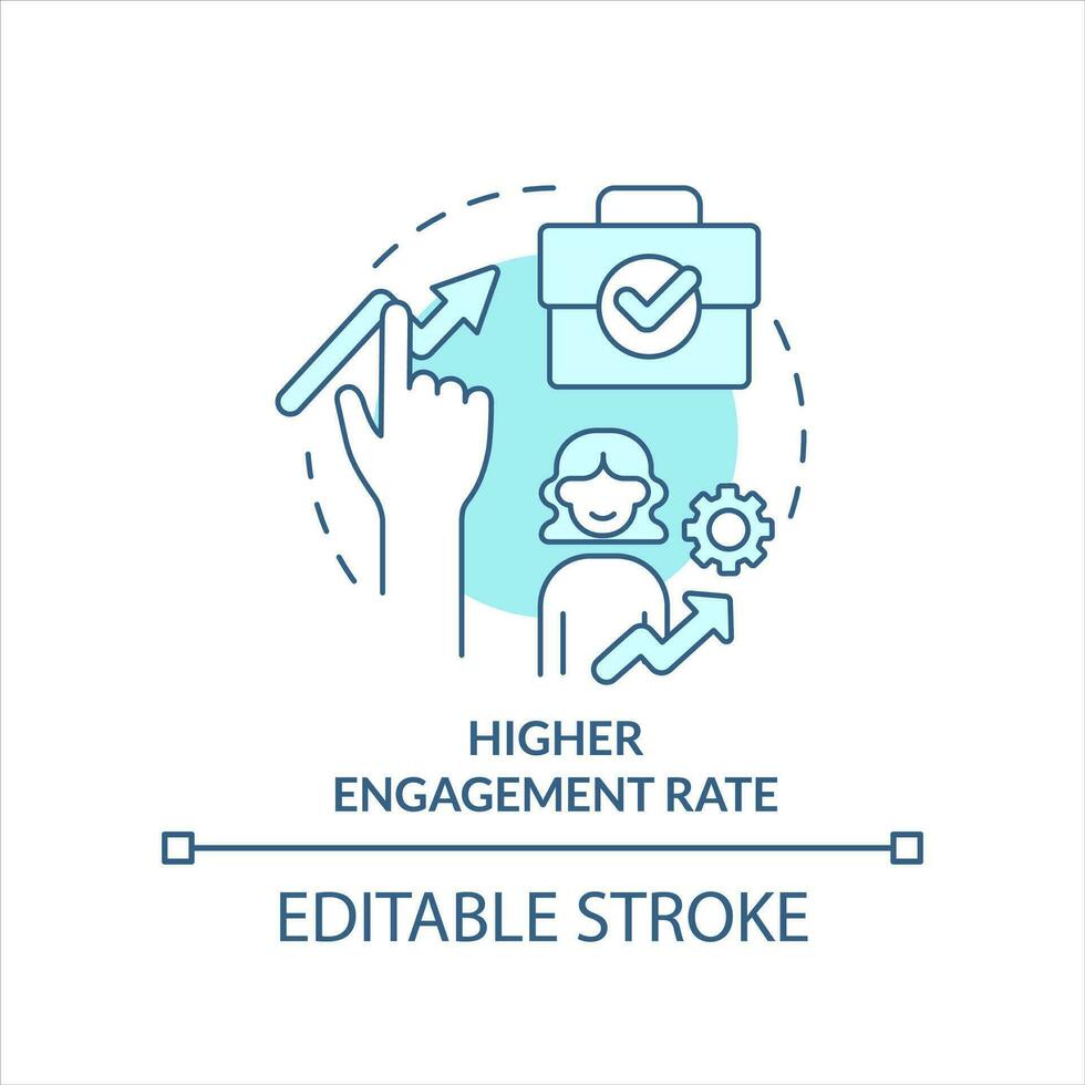 höher Engagement Bewertung Türkis Konzept Symbol. ermutigen Mitarbeiter. Motivation abstrakt Idee dünn Linie Illustration. isoliert Gliederung Zeichnung. editierbar Schlaganfall vektor