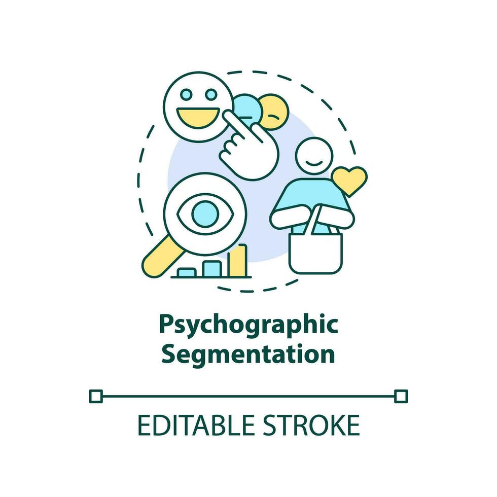 psychografisch Segmentierung Konzept Symbole Satz. Motivationen. Markt Segmentierung Art abstrakt Idee dünn Linie Illustration. isoliert Gliederung Zeichnung. editierbar Schlaganfall vektor