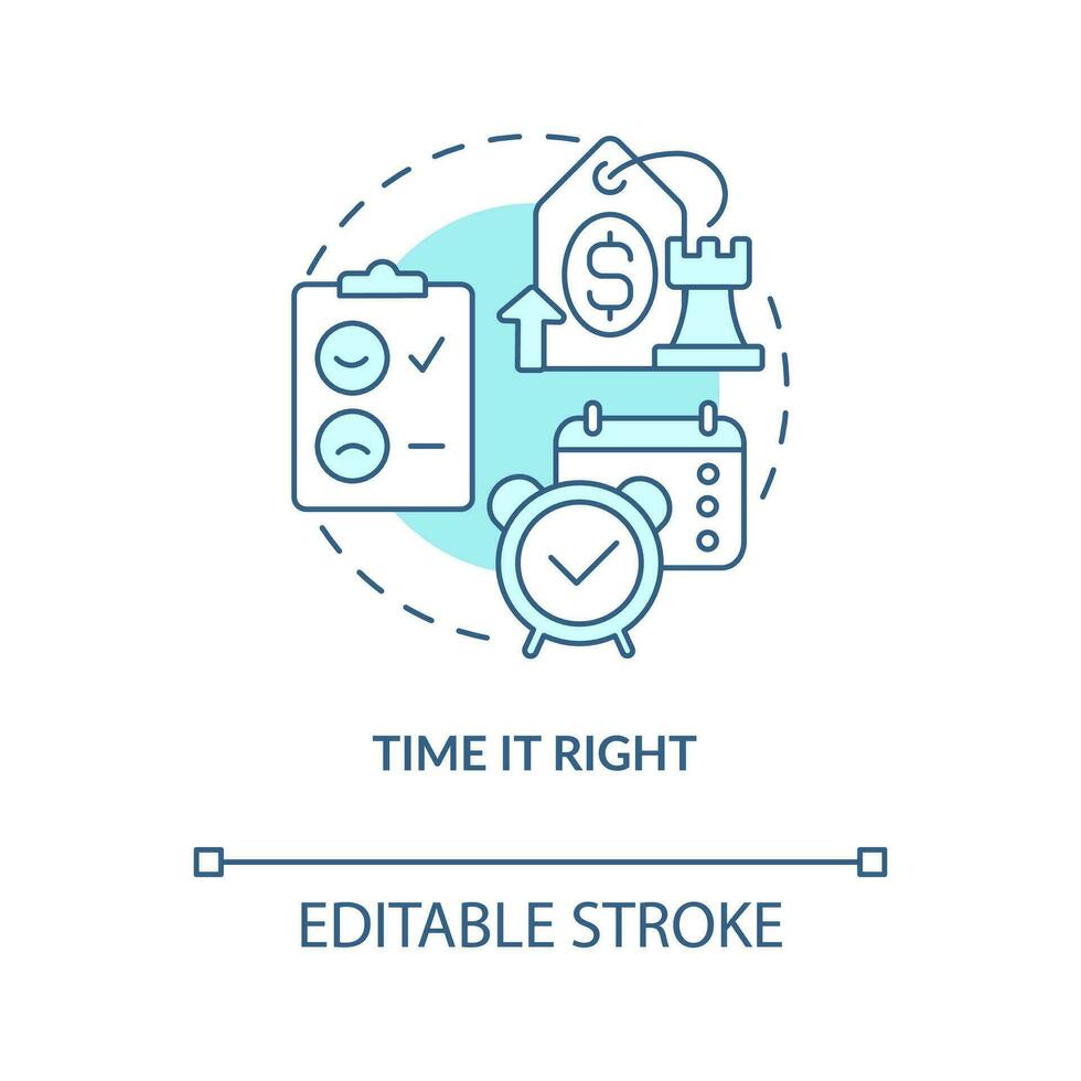 Zeit es richtig Blau Konzept Symbol. zufrieden Kunden. Taktik zum erziehen Preise abstrakt Idee dünn Linie Illustration. isoliert Gliederung Zeichnung. editierbar Schlaganfall vektor