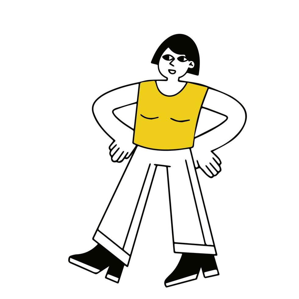 flicka i ledig tyg. modern kvinnlig karaktär. ung kvinna gå. platt tecknad illustration isolerade på vitt vektor