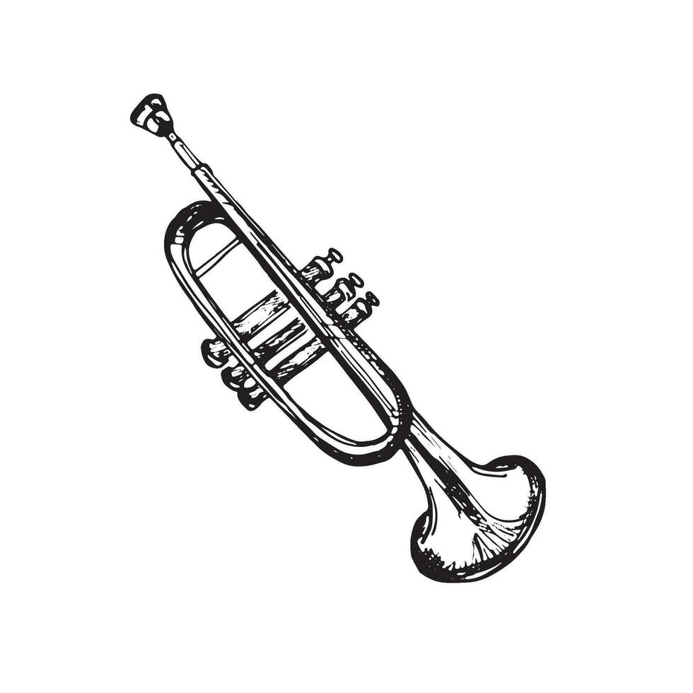 Musikinstrument. Trompete. goldenes Horn mit Fahne. feierliche