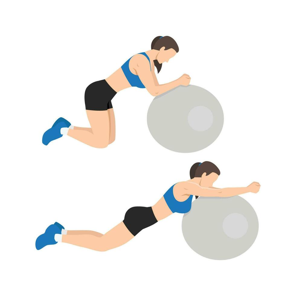 Frau tun Stabilität oder schweizerisch Ball ausrollen Übung, Frau trainieren Fitness. vektor