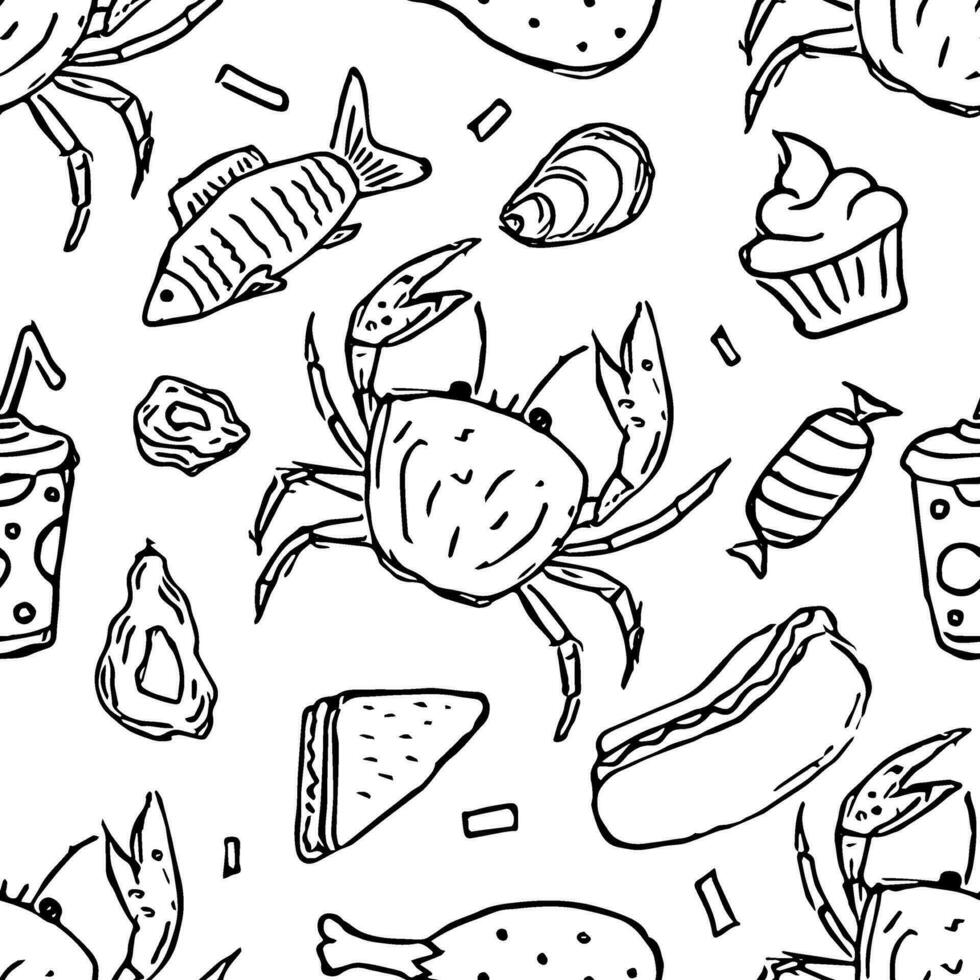 sömlösa matmönster. doodle mat bakgrund vektor