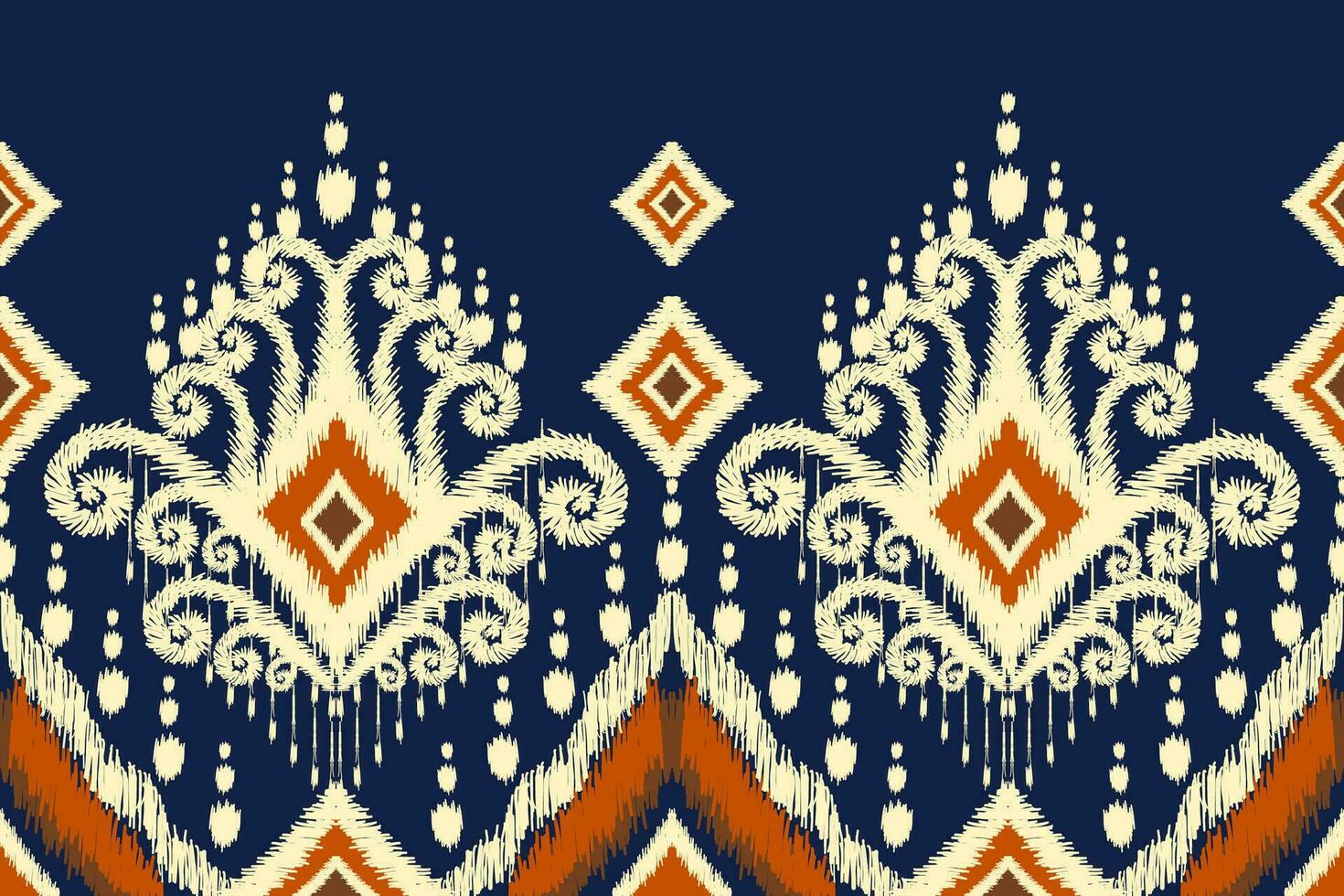 ikat blommig paisley broderi på blå bakgrund.ikat etnisk orientalisk mönster traditionell.aztec stil abstrakt vektor illustration.design för textur, tyg, kläder, inslagning, dekoration, sarong, halsduk.