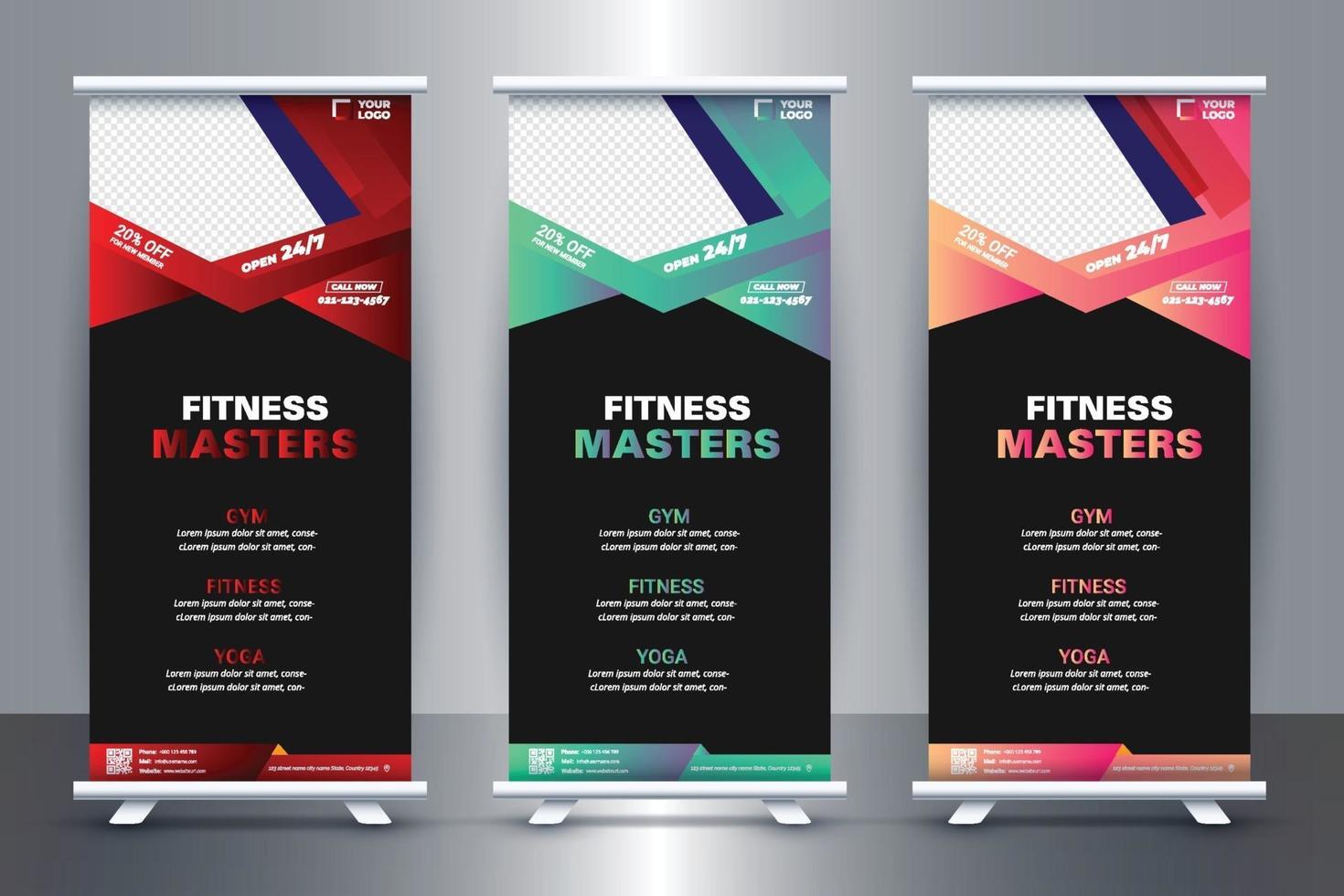 kostenlose Fitness-Studio-Rollup-Banner-Vorlagen-Ideen in den Jahren 2021-2030 vektor