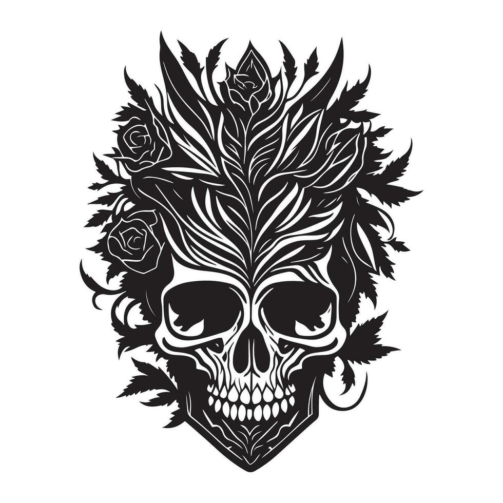 dekorativ Stammes- Schädel mit Blumen- Design schwarz Gliederung Vektor auf Weiß Hintergrund