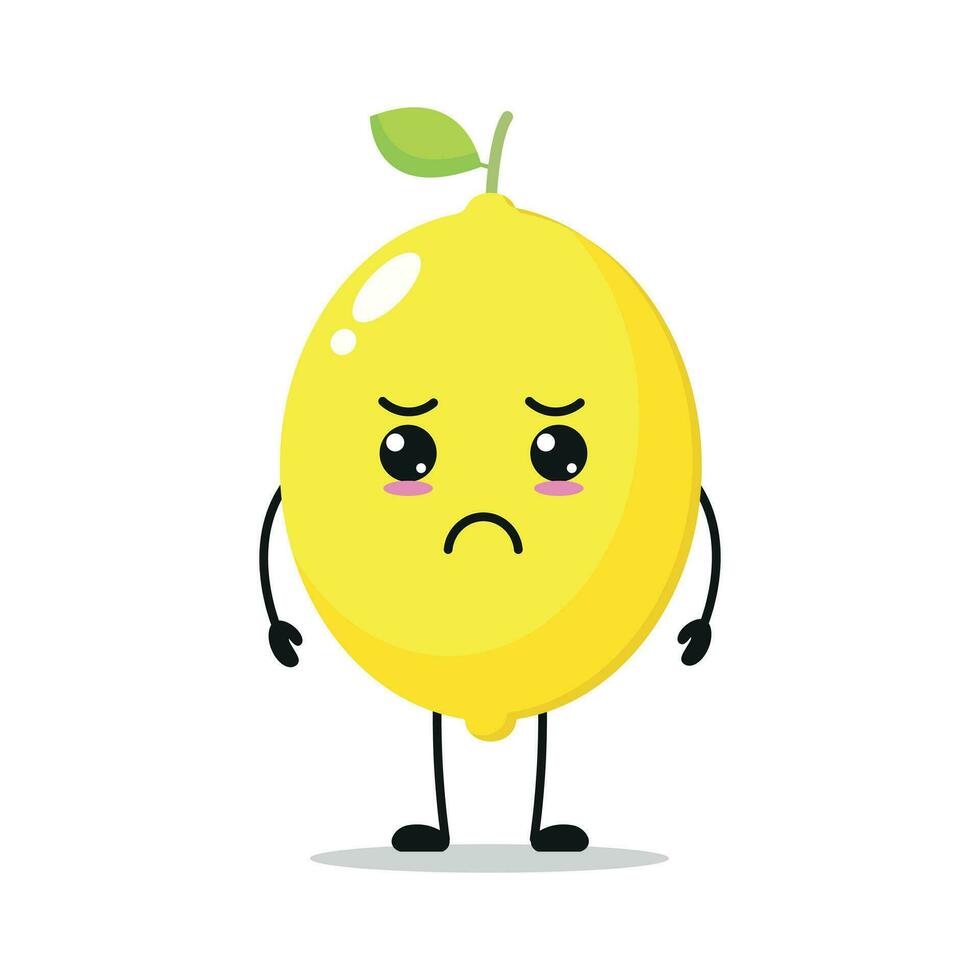 süß traurig Zitrone Charakter. komisch unzufrieden Zitrone Karikatur Emoticon im eben Stil. Obst Emoji Vektor Illustration