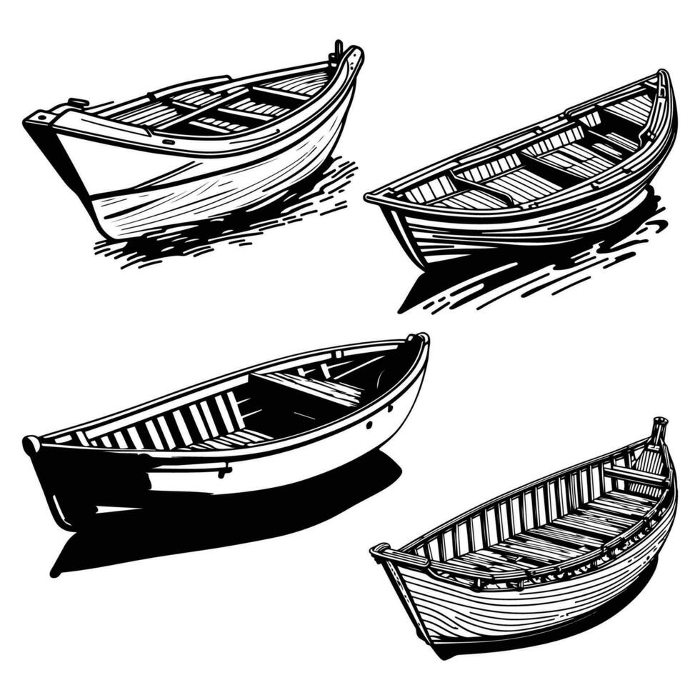 båt vektor, fartyg vektor svart översikt illustration på vit bakgrund