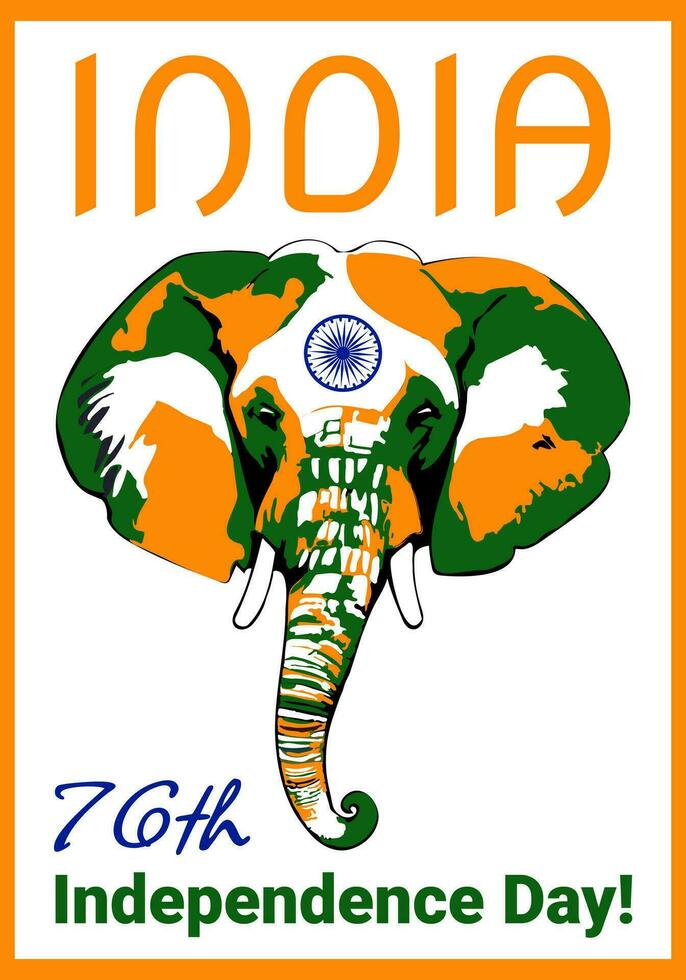 Indien oberoende dag firande affisch med stiliserade elefant huvud, text och symbol av Indien, 15 augusti dag firande av oberoende av Indien. vektor