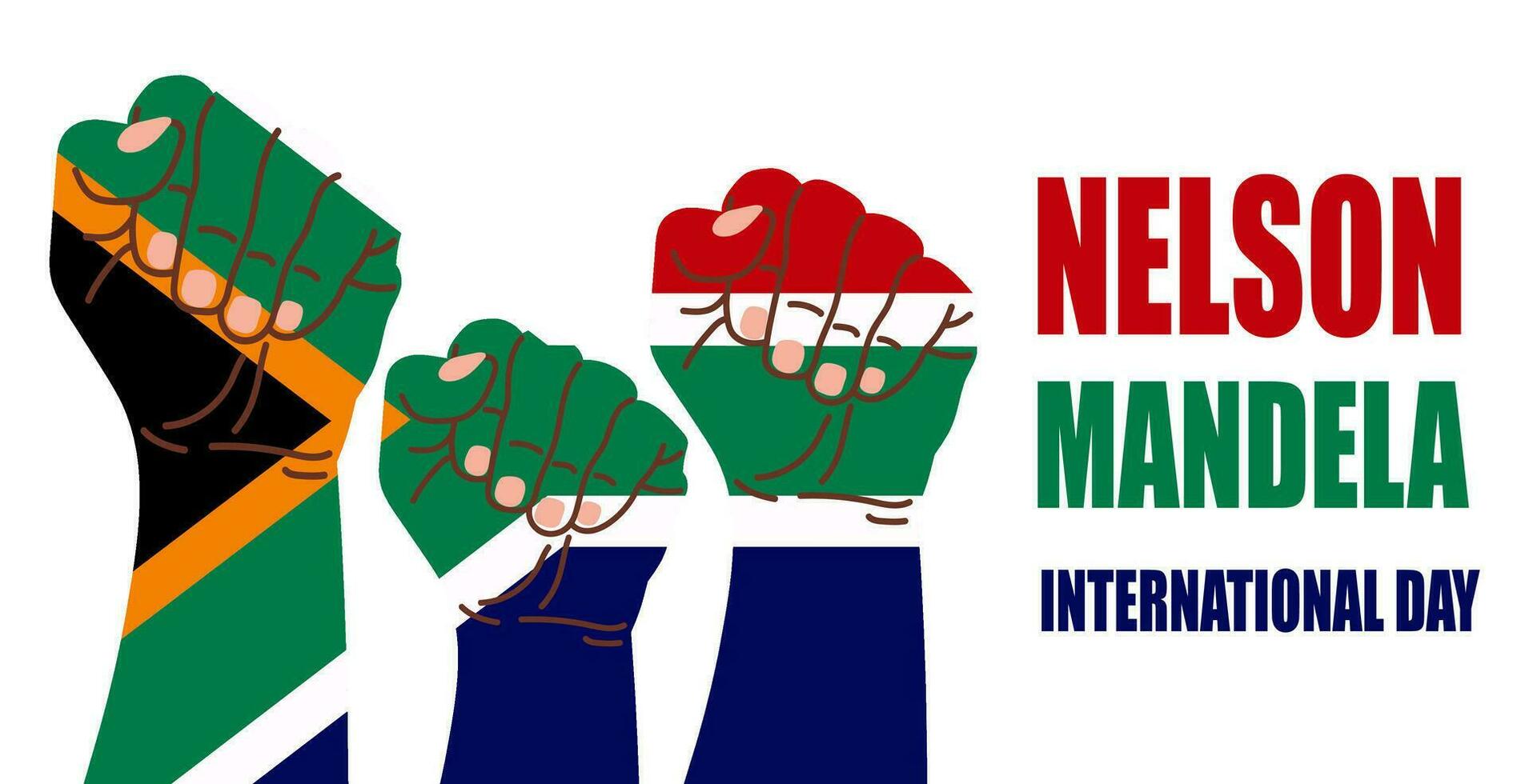 International Nelson Mandela Tag Vektor Illustration mit Süd Afrika Flagge und Hände zeigen Stärke, Einheit, und Leistung. perfekt zum Poster oder Banner