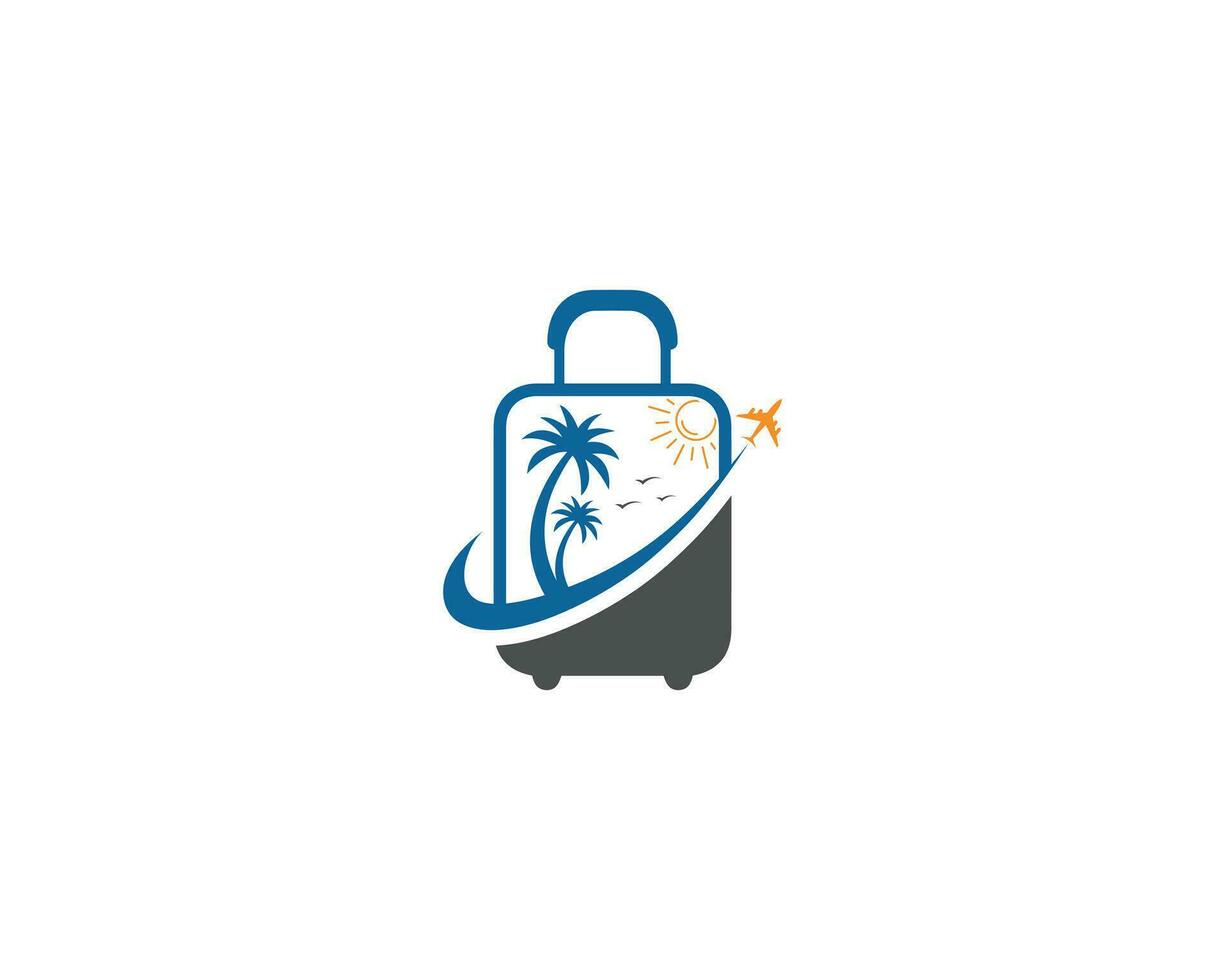 abstrakt Reise Tasche und Strand Logo Design mit Palme Baum Symbol Vektor Symbol.