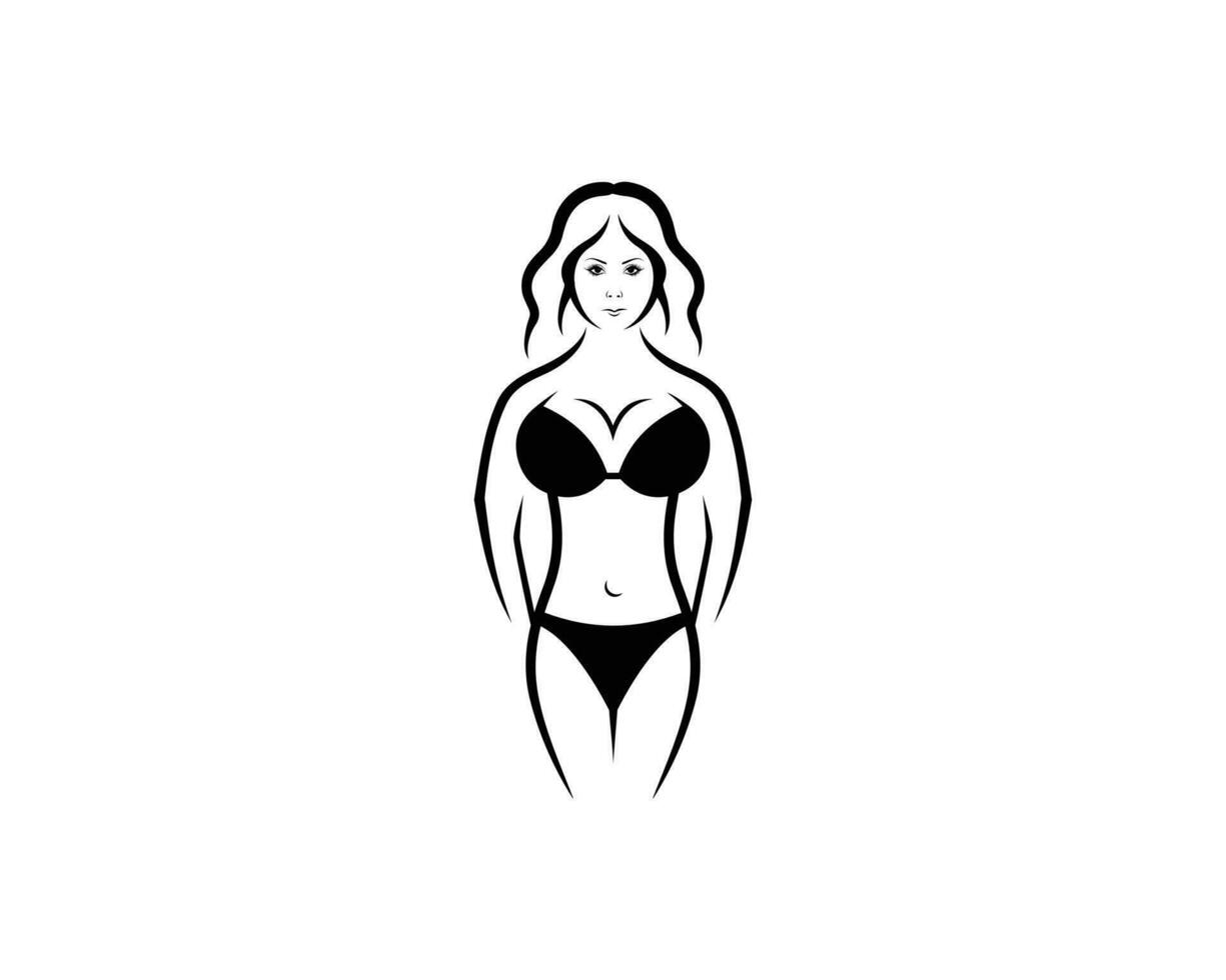 Mädchen und Bikini Maskottchen Logo Symbol Design Vektor Grafik Illustration.