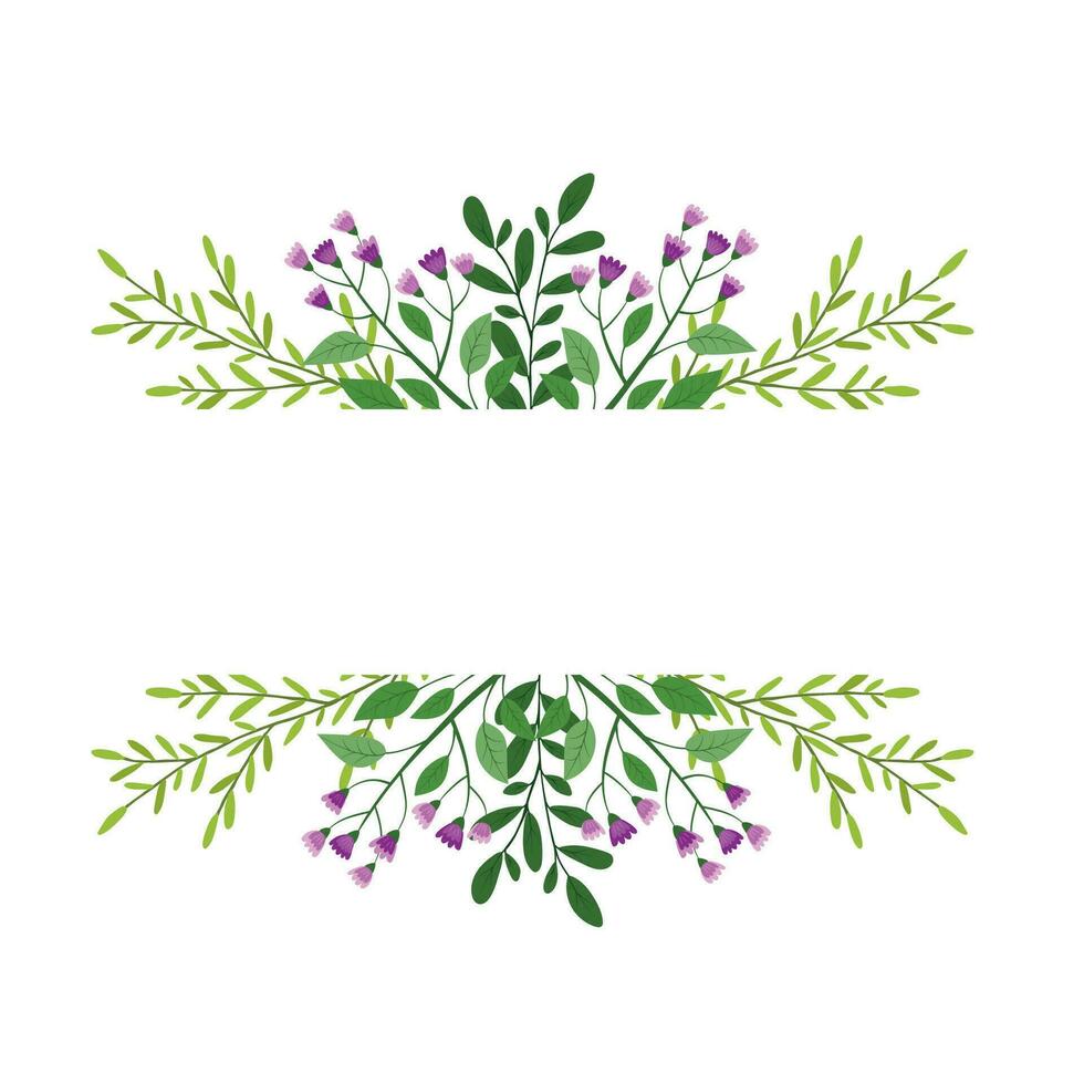 söt hand dragen ram med blommig element, örter, löv, blommor, kvistar. vektor illustration för bröllop design, logotyp och hälsning kort.