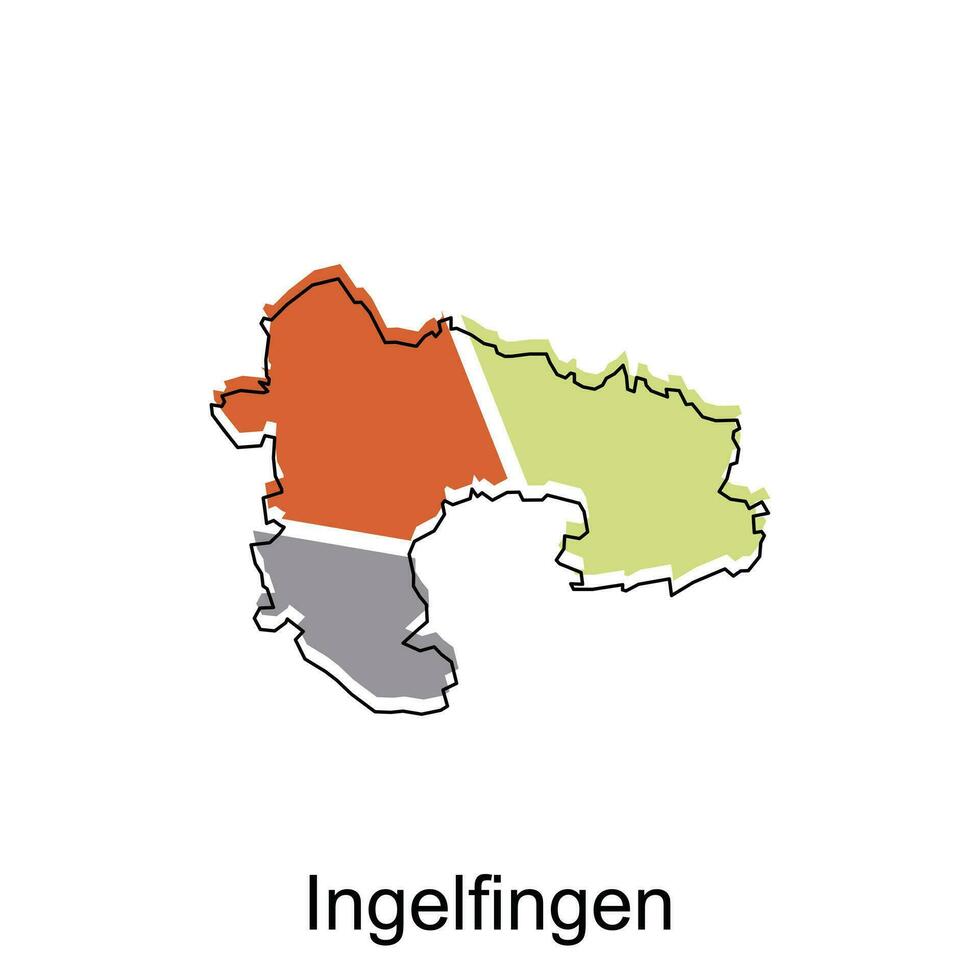 Karta av ingelfingen modern översikt, Karta av tysk Land färgrik vektor design mall