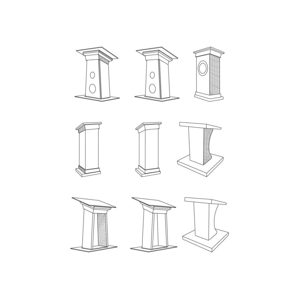 vektor design uppsättning samling av podium och tribun linje enkel möbel design, element grafisk illustration mall