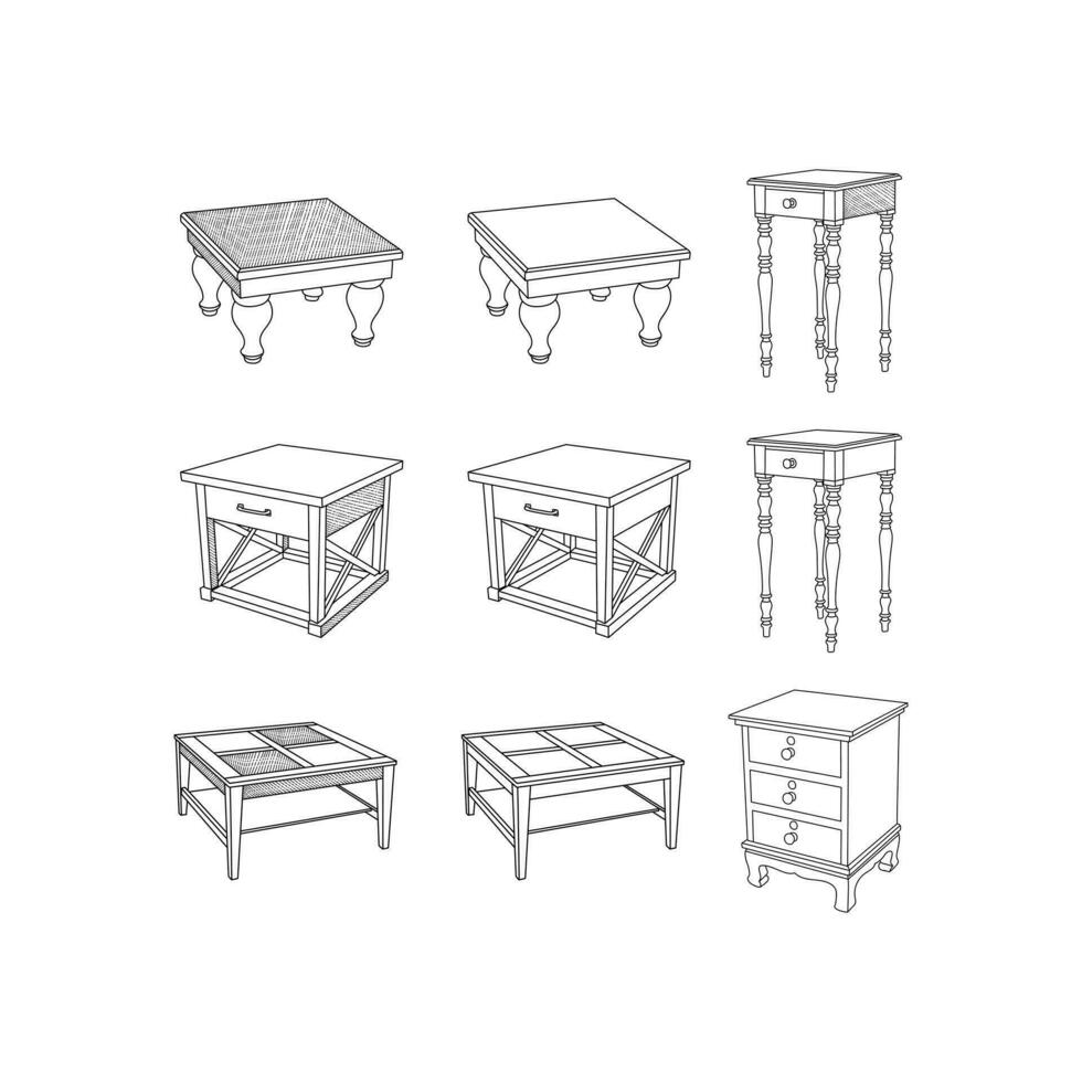 einstellen von Kaffee Tabelle und Tabelle Schuss Symbol Linie einfach Möbel Design, Element Grafik Illustration Vorlage vektor