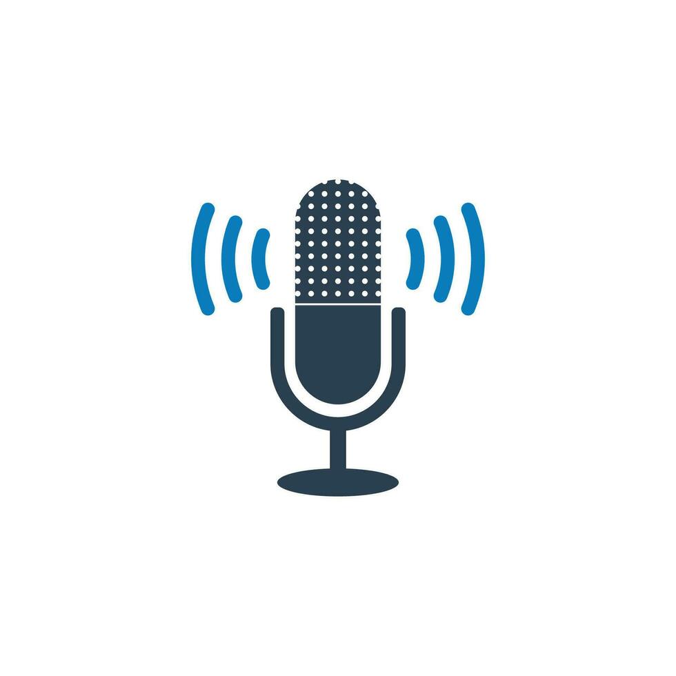 podcast ikon. med mikrofon och signal symboler. redigerbar platt vektor illustration.