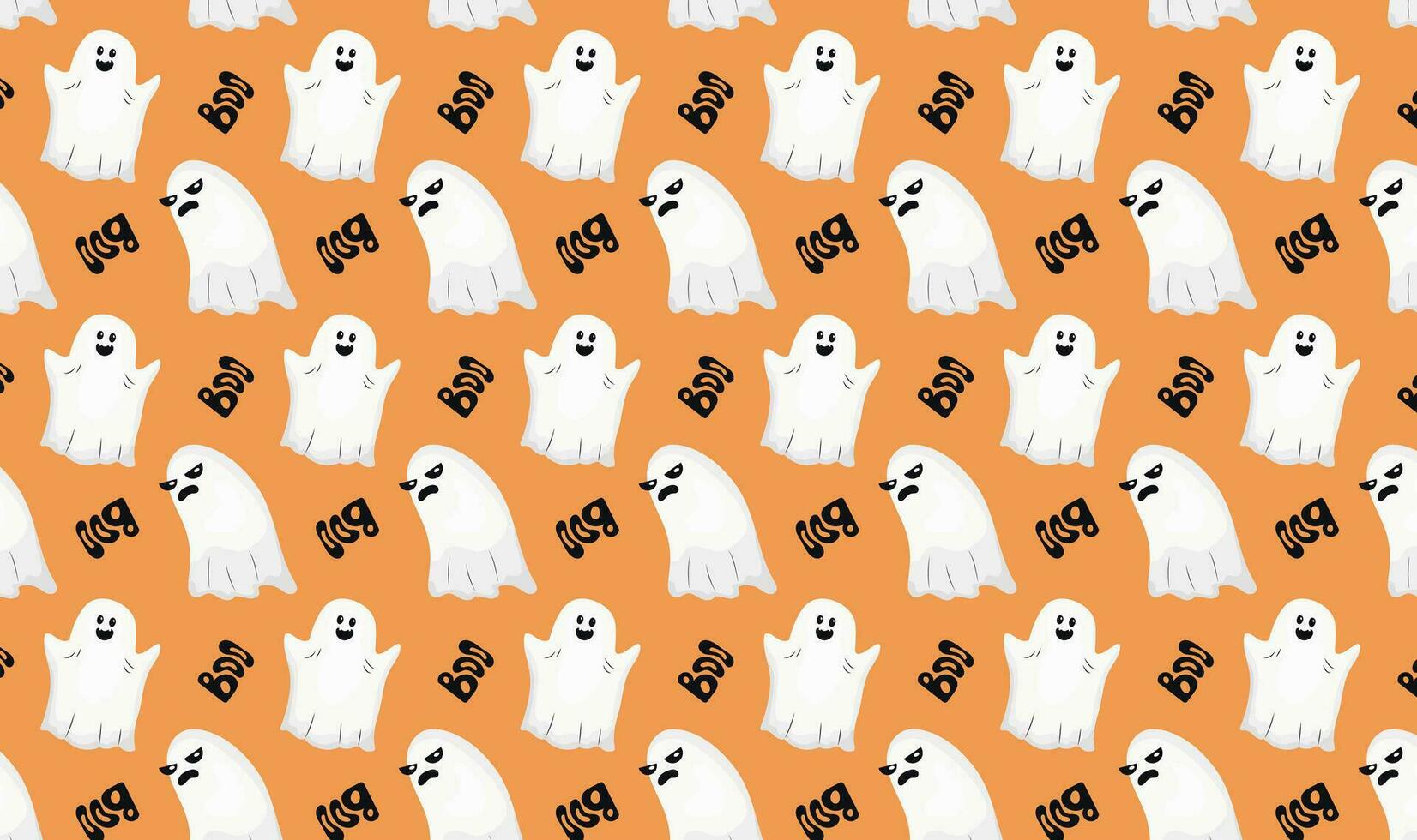 Muster auf das Thema von Halloween. Halloween Urlaub. Seelen, Geister. süß Karikatur drucken, Hintergrund. teuflisch, lustig, heiter Geist. Muster, Orange Hintergrund. nahtlos Muster, Vektor