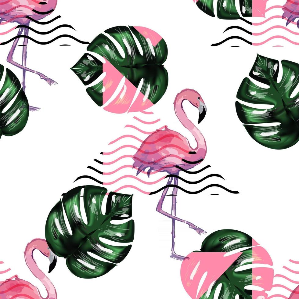 exotiskt sömlöst mönster med flamingo. vektor