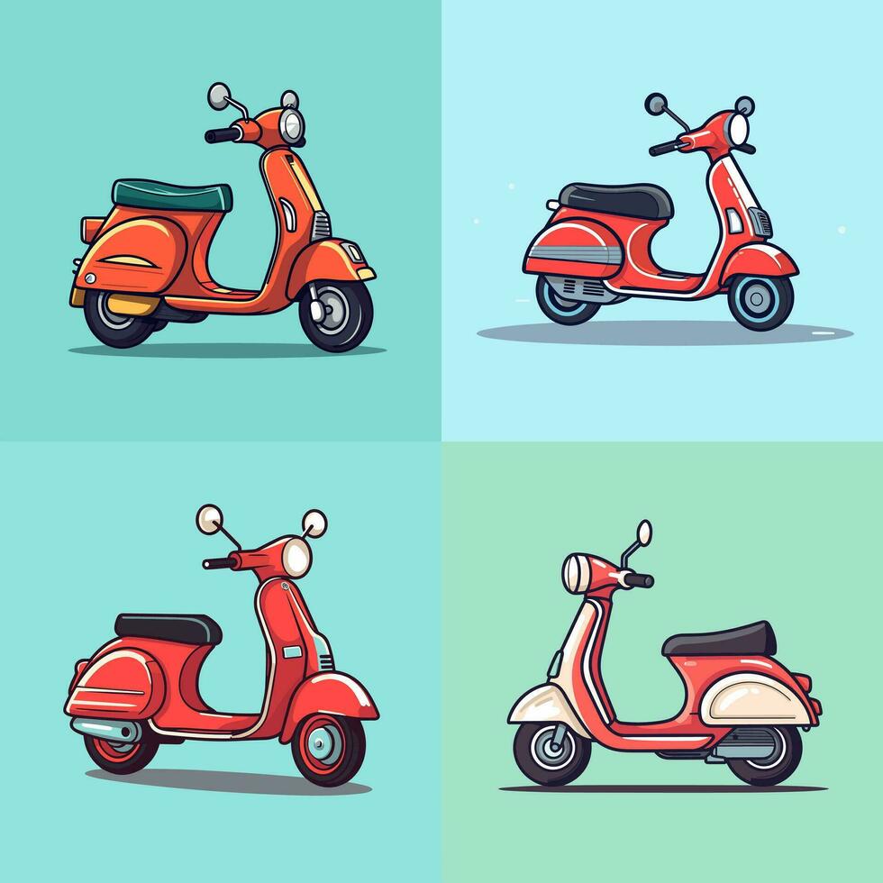 skoter tecknad serie ikon logotyp illustration motorcykel fordon ikon maskot tecknad serie söt teckning konst vektor
