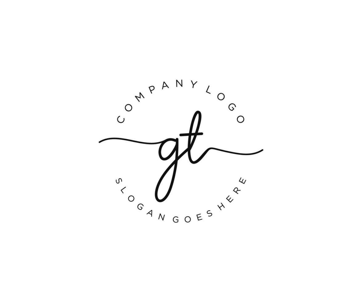 första gt feminin logotyp skönhet monogram och elegant logotyp design, handstil logotyp av första signatur, bröllop, mode, blommig och botanisk med kreativ mall. vektor