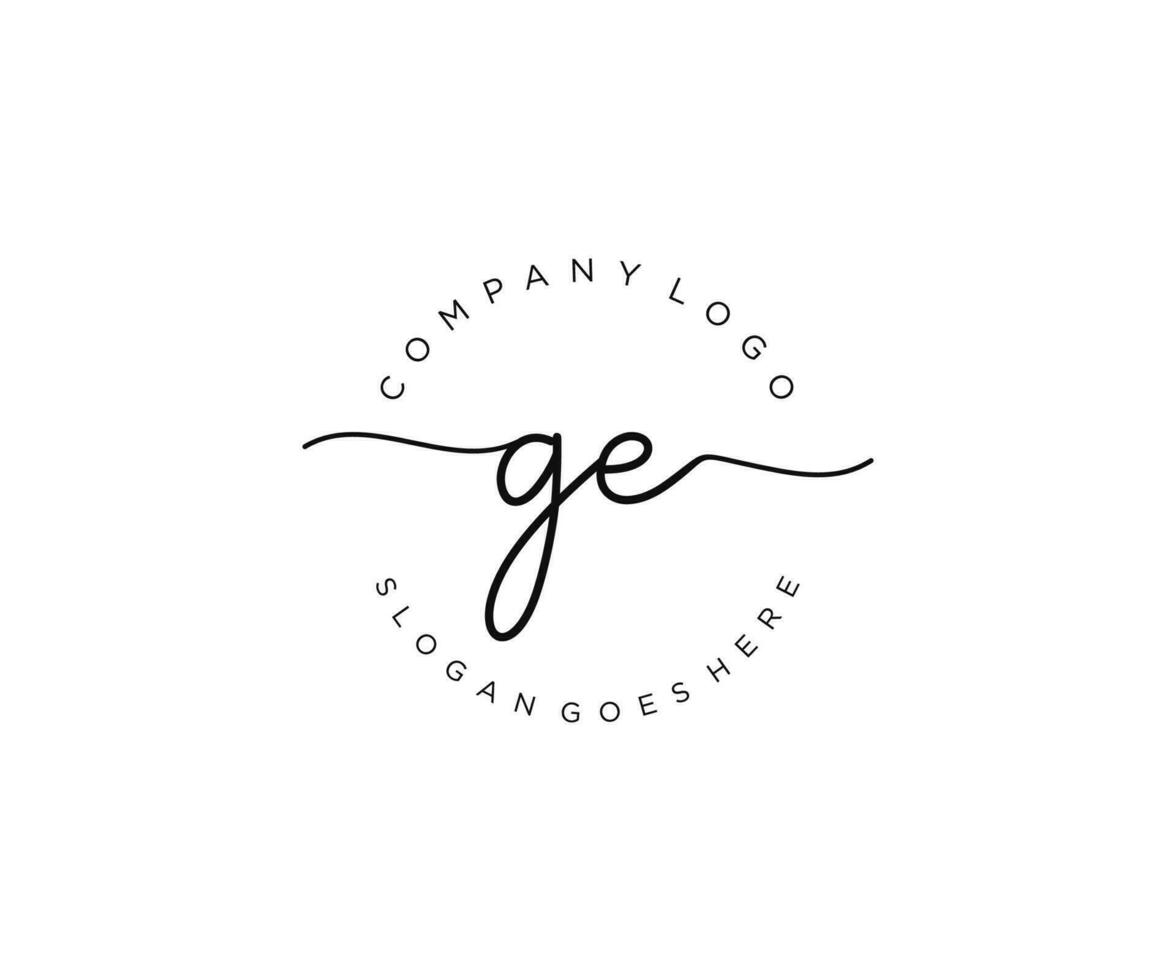 första gE feminin logotyp skönhet monogram och elegant logotyp design, handstil logotyp av första signatur, bröllop, mode, blommig och botanisk med kreativ mall. vektor