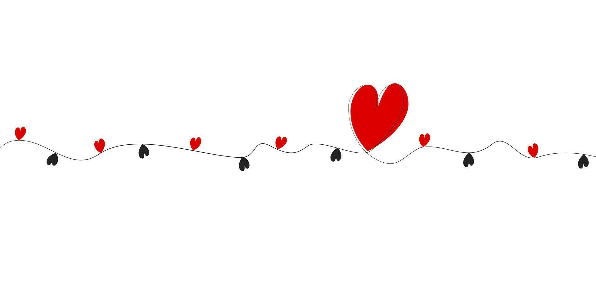 Herz. kontinuierlich Linie Kunst Zeichnung. rot Herzen und schwarz Herzen Vektor